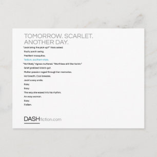 Tomorrow. Scarlet. Another day. Postcards