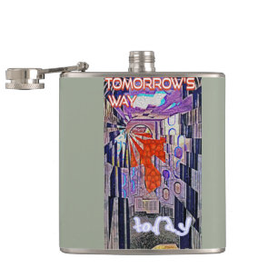Tomorrow's Way Today Retro Future Art Hip Flask