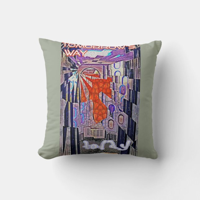 Tomorrow's Way Today Retro Future Art Throw Pillow (Front)