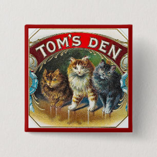Toms Den Vintage Cigar Label 2 Inch Square Button