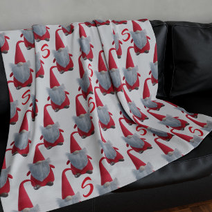 Tomte Nisse Cute Christmas Gnome Pattern Monogram Fleece Blanket