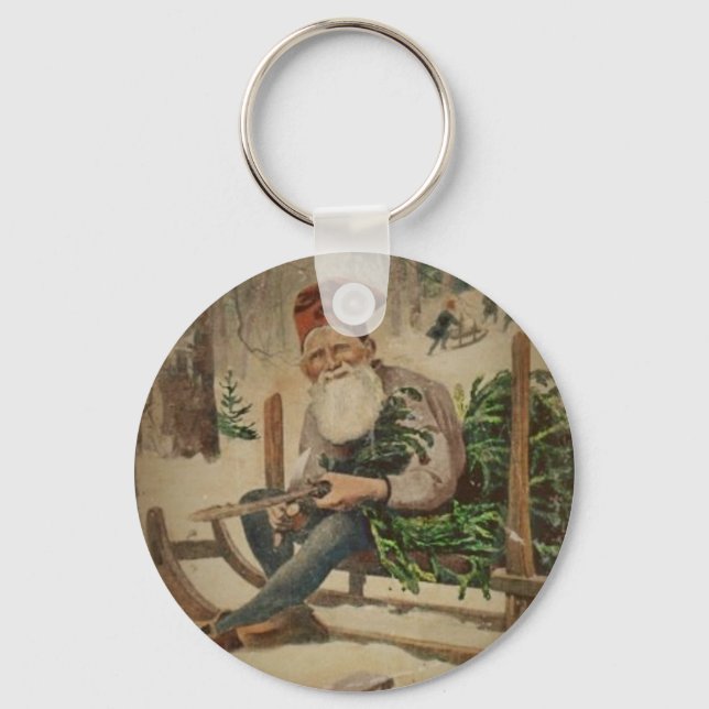 Tomte Trims the Tree Keychain (Front)
