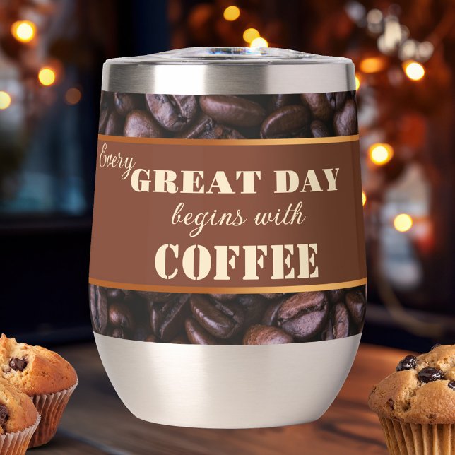 Ton Amusant Cite La Paruline À Café Isolée (Insulated tumbler featuring your funny quotes on chocolate brown with rose gold and coffee beans)