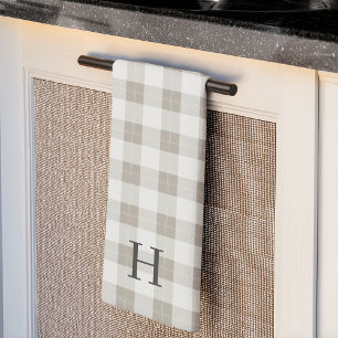 Tonal Farmhouse Plaid Monogram Kitchen Towel