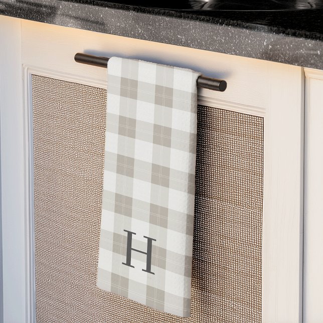 Tonal Farmhouse Plaid Monogram Kitchen Towel (Creator Uploaded)