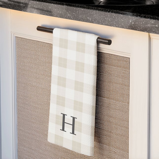 Tonal Farmhouse Plaid Monogram Kitchen Towel (Creator Uploaded)
