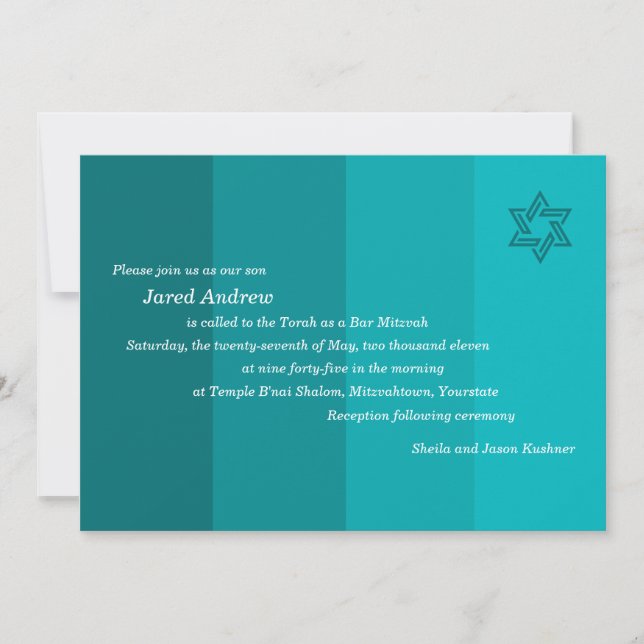 Tonal Seagreen Bar Mitzvah invitation (Devant)
