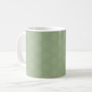 Tonal Ships Wheel on Sage Green Coffee Mug