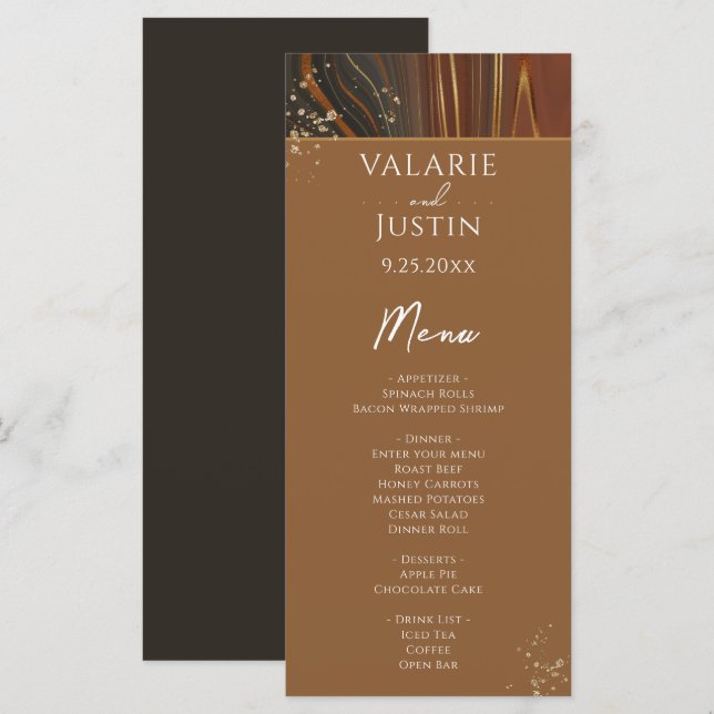 Tone Earth Agate Pierre Mariage Varié Menu (Devant / Derrière)