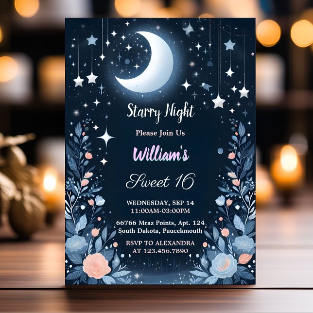 Tone Nature Galaxy Mystical Starry Night Sweet 16 Invitation (Creator Uploaded)