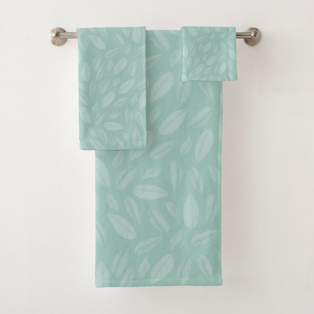 Tone on Tone Aqua  Leaf Pattern Bath Towel Set (Insitu)