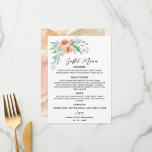 Tone Terre Aquarelle Floral Mariage Menu Buffet