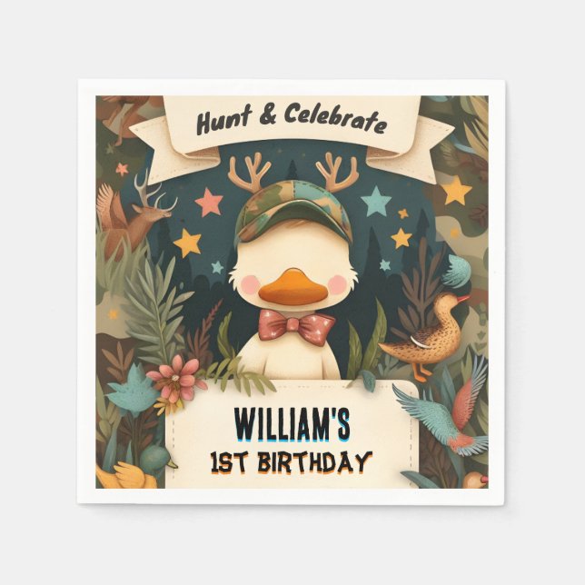 Tone Wild Camo Oh Deer Duck hunting 1st birthday Napkin (Front)