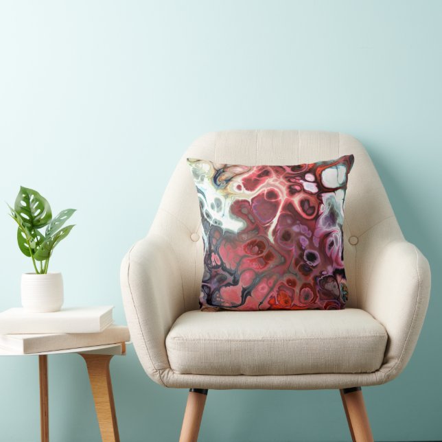 Tones of red, pink and grey marble tie-dye throw pillow (Chair)