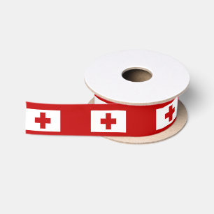 Tonga Island Flag Red Cross Satin Ribbon