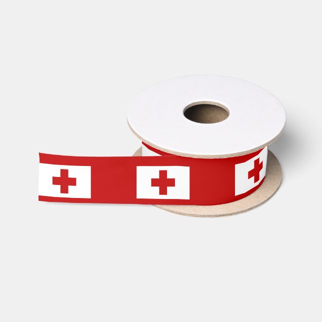 Tonga Island Flag Red Cross Satin Ribbon (Spool)