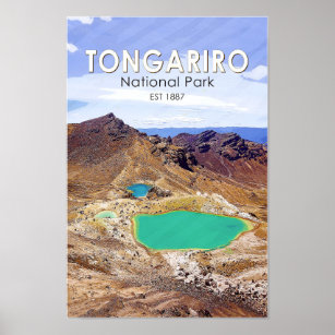 Tongariro National Park New Zealand Vintage  Poster