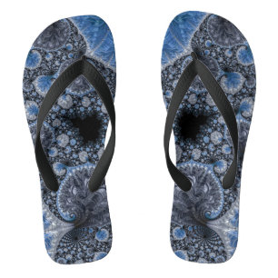 Tongs Abstrait bleu et noir complexe fractal