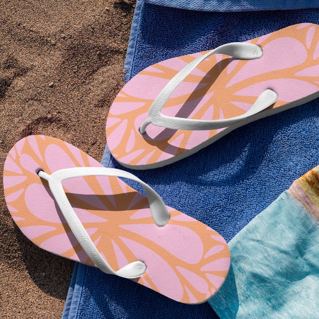 Tongs Abstrait floral éclat motif pastel orange & rose (Créateur téléchargé)