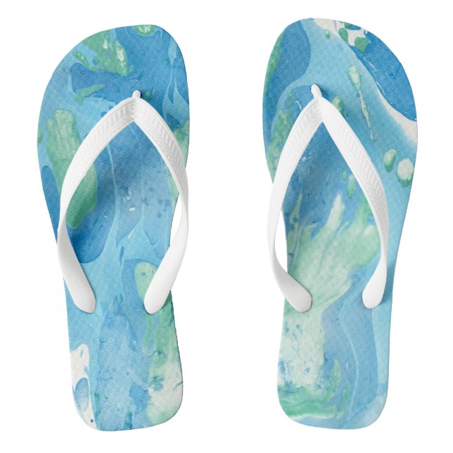 Tongs Abstrait moderne Modèle bleu vert blanc tendance (Semelle)