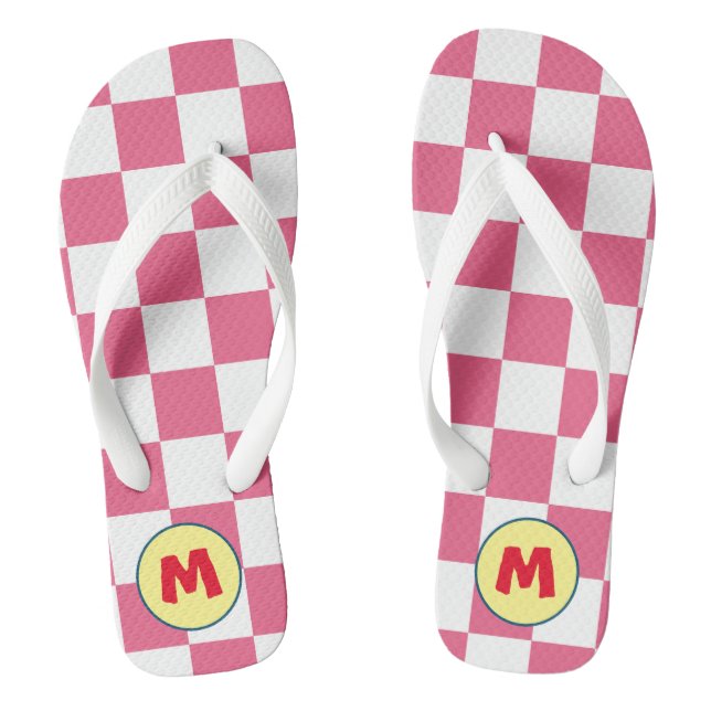 Tongs Adorable initiale l À carreaux rose et blanc (Semelle)
