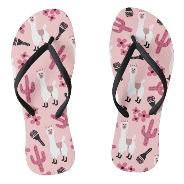 Tongs Adorable Llama Maraca Cactus blanc rose floral (Semelle)