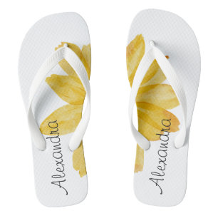 Tongs Adorable monogramme l Aquarelle jaune floral blanc