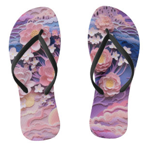 Tongs Adorable Pink Purple Pastel Floral Cutout Motif