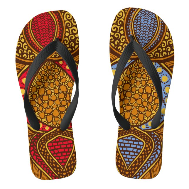 Tongs Afrique Ankara Rouge Bleu Floral Fléaux Volets Mon (Semelle)