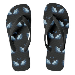 Tongs Ailes d'ange bleues lumineuses sur fond noir