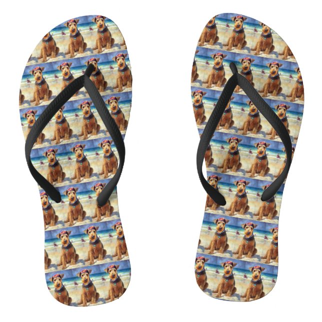 Tongs Airedale sur la plage, cadeau d'été pour les amour (Semelle)