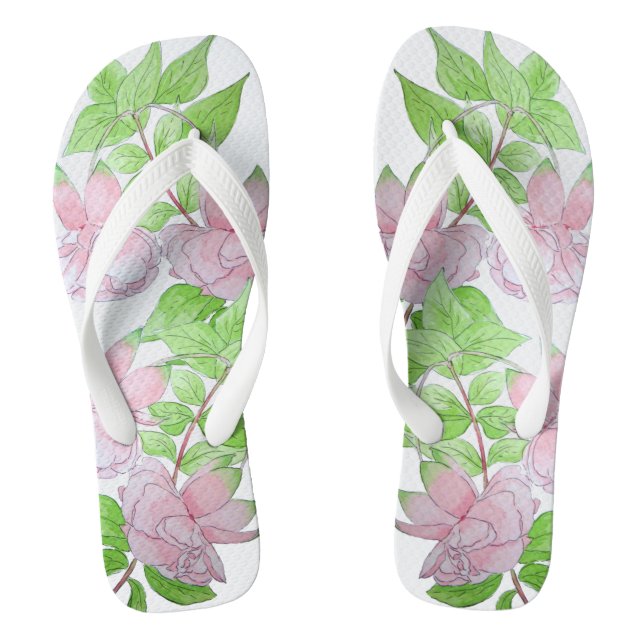 Tongs amas de jolies fleurs roses et feuilles florales (Semelle)