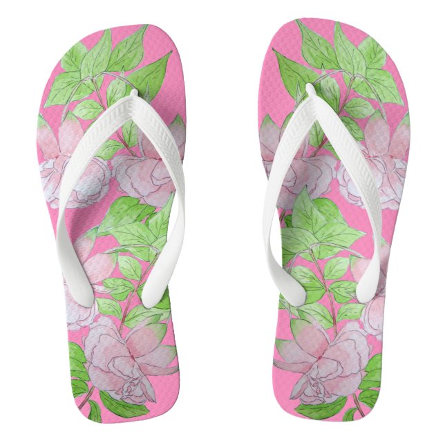 Tongs amas de jolies fleurs roses et feuilles florales (Semelle)