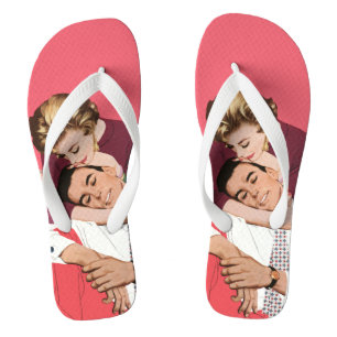 Tongs Amour et romance vintage, jeunes mariés en rose