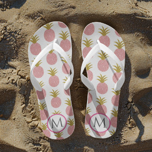 Tongs Ananas Parties scintillant rose et blanc