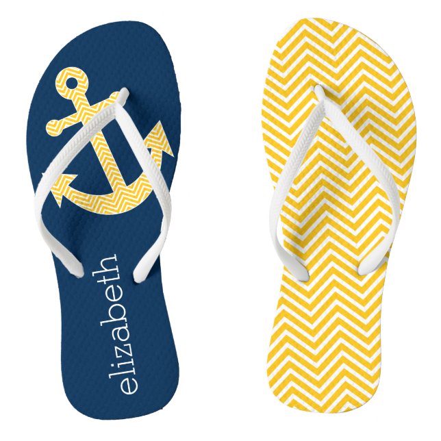 Tongs Ancre nautique avec Motif de Navy Jaune Chevron (Semelle)