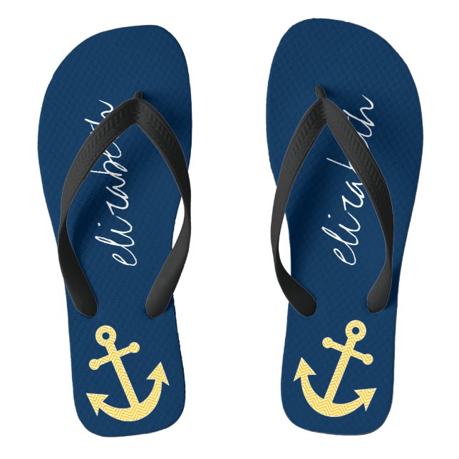 Tongs Ancre nautique avec Motif de Navy Jaune Chevron (Semelle)