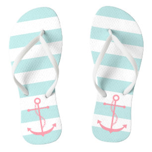 Tongs Ancre rose sur les rayures de menthe