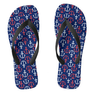 Tongs Ancres Nautiques En Blanc & Coral-Rouge