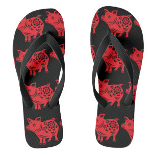 Tongs Année chinoise du porc Coupe de papier rouge homme
