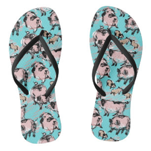 Tongs Année du Cochon Chinois 2019 Dessin original Blue 