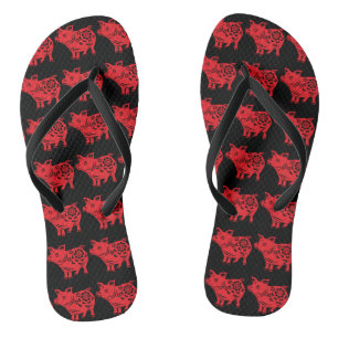 Tongs Année du Cochon Chinois Papercut Rouge Femmes Tong