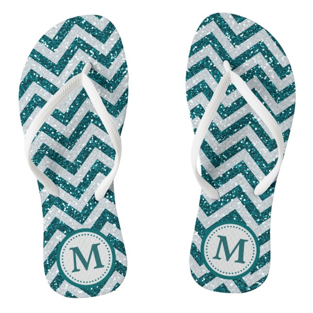 Tongs Aqua Blue Faux Parties scintillant Monogramme (Semelle)