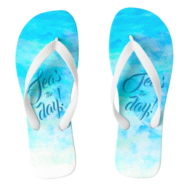Tongs Aqua Blue Gradient Simple Monogramme Nom Flip Flop (Semelle)