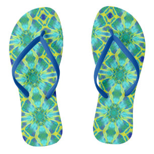 Tongs Aqua, Cobalt Blue et Yellow Tie Dye Motif