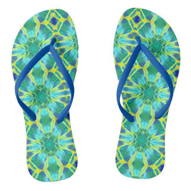 Tongs Aqua, Cobalt Blue et Yellow Tie Dye Motif (Semelle)