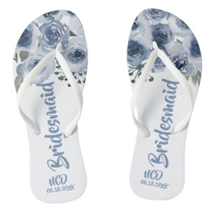 Tongs Aquarelle bleu foncé Peony Bridesmaid Favoriser