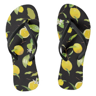 Tongs Aquarelle Citron et Feuille