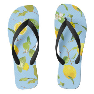 Tongs Aquarelle Citron et Feuilles 3