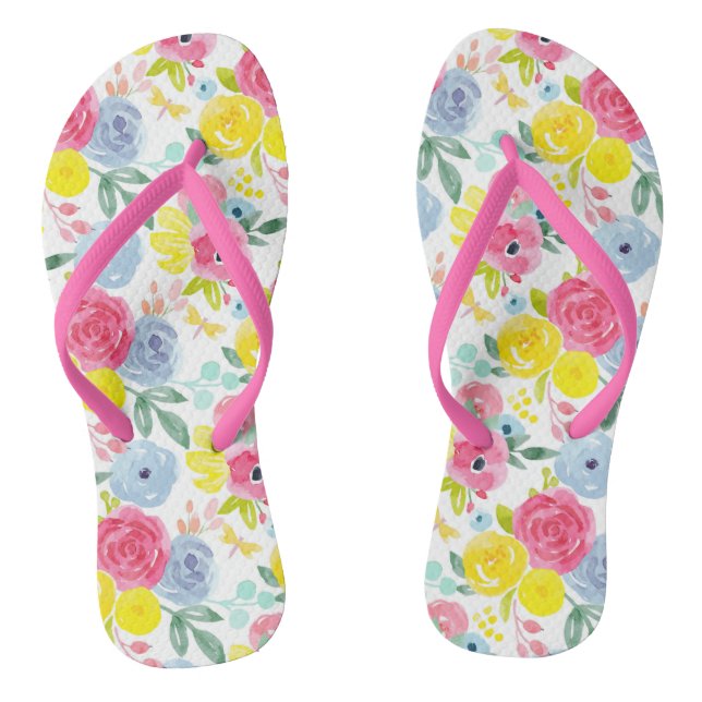 Tongs Aquarelle colorée brillante Motif floral (Semelle)